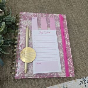 Pink Floral Planner with Pen by Lilly Grace Studio